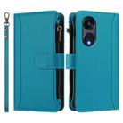 For OPPO A1 Pro 5G / Reno8 T 5G Global Magnetic Closure 9 Card Slots Zipper Leather Case with Hand Strap(Turquoise) - 2