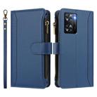 For OPPO A57 4G Global / A77 4G Global Magnetic Closure 9 Card Slots Zipper Leather Case with Hand Strap(Dark Blue) - 2