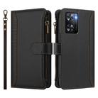 For OPPO A57 4G Global / A77 4G Global Magnetic Closure 9 Card Slots Zipper Leather Case with Hand Strap(Black) - 2