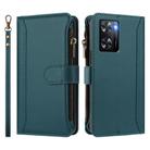 For OPPO A57 4G Global / A77 4G Global Magnetic Closure 9 Card Slots Zipper Leather Case with Hand Strap(Dark Green) - 2