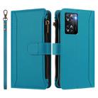 For OPPO A57 4G Global / A77 4G Global Magnetic Closure 9 Card Slots Zipper Leather Case with Hand Strap(Turquoise) - 2