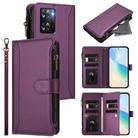 For OPPO A57 4G Global / A77 4G Global Magnetic Closure 9 Card Slots Zipper Leather Case with Hand Strap(Purple) - 1