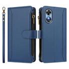 For OPPO A17 4G Global / A17K Magnetic Closure 9 Card Slots Zipper Leather Case with Hand Strap(Dark Blue) - 2