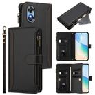 For OPPO A17 4G Global / A17K Magnetic Closure 9 Card Slots Zipper Leather Case with Hand Strap(Black) - 1