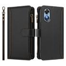 For OPPO A17 4G Global / A17K Magnetic Closure 9 Card Slots Zipper Leather Case with Hand Strap(Black) - 2