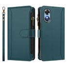 For OPPO A17 4G Global / A17K Magnetic Closure 9 Card Slots Zipper Leather Case with Hand Strap(Dark Green) - 2