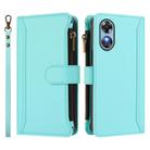 For OPPO A17 4G Global / A17K Magnetic Closure 9 Card Slots Zipper Leather Case with Hand Strap(Mint Green) - 2