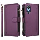 For OPPO A17 4G Global / A17K Magnetic Closure 9 Card Slots Zipper Leather Case with Hand Strap(Purple) - 2