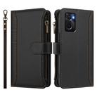 For OPPO A36 4G / A76 4G / A96 4G Magnetic Closure 9 Card Slots Zipper Leather Case with Hand Strap(Black) - 2