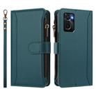 For OPPO A36 4G / A76 4G / A96 4G Magnetic Closure 9 Card Slots Zipper Leather Case with Hand Strap(Dark Green) - 2