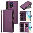 For OPPO A36 4G / A76 4G / A96 4G Magnetic Closure 9 Card Slots Zipper Leather Case with Hand Strap(Purple) - 1