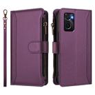 For OPPO A36 4G / A76 4G / A96 4G Magnetic Closure 9 Card Slots Zipper Leather Case with Hand Strap(Purple) - 2