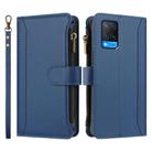 For OPPO A56 5G / A55 5G / A54 4G Magnetic Closure 9 Card Slots Zipper Leather Case with Hand Strap(Dark Blue) - 2