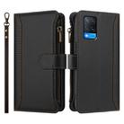For OPPO A56 5G / A55 5G / A54 4G Magnetic Closure 9 Card Slots Zipper Leather Case with Hand Strap(Black) - 2