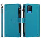 For OPPO A56 5G / A55 5G / A54 4G Magnetic Closure 9 Card Slots Zipper Leather Case with Hand Strap(Turquoise) - 2