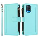 For OPPO A56 5G / A55 5G / A54 4G Magnetic Closure 9 Card Slots Zipper Leather Case with Hand Strap(Mint Green) - 2