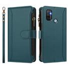 For OPPO A11S 4G Magnetic Closure 9 Card Slots Zipper Leather Case with Hand Strap(Dark Green) - 2