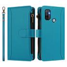 For OPPO A11S 4G Magnetic Closure 9 Card Slots Zipper Leather Case with Hand Strap(Turquoise) - 2