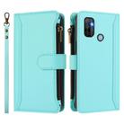 For OPPO A11S 4G Magnetic Closure 9 Card Slots Zipper Leather Case with Hand Strap(Mint Green) - 2