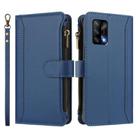 For OPPO A74 4G / F19 / F19S / A95 Magnetic Closure 9 Card Slots Zipper Leather Case with Hand Strap(Dark Blue) - 2