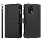 For OPPO A74 4G / F19 / F19S / A95 Magnetic Closure 9 Card Slots Zipper Leather Case with Hand Strap(Black) - 2