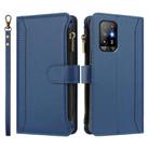 For OPPO A94 5G Global / Reno5 Z Magnetic Closure 9 Card Slots Zipper Leather Case with Hand Strap(Dark Blue) - 2