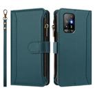 For OPPO A94 5G Global / Reno5 Z Magnetic Closure 9 Card Slots Zipper Leather Case with Hand Strap(Dark Green) - 2