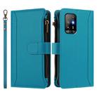 For OPPO A94 5G Global / Reno5 Z Magnetic Closure 9 Card Slots Zipper Leather Case with Hand Strap(Turquoise) - 2