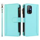 For OPPO A94 5G Global / Reno5 Z Magnetic Closure 9 Card Slots Zipper Leather Case with Hand Strap(Mint Green) - 2