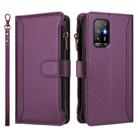 For OPPO A94 5G Global / Reno5 Z Magnetic Closure 9 Card Slots Zipper Leather Case with Hand Strap(Purple) - 2
