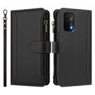 For OPPO A54 5G / A74 5G Magnetic Closure 9 Card Slots Zipper Leather Case with Hand Strap(Black) - 2