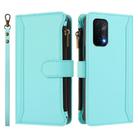For OPPO A54 5G / A74 5G Magnetic Closure 9 Card Slots Zipper Leather Case with Hand Strap(Mint Green) - 2