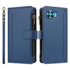 For OPPO A93 4G 2020 Global / F17 Pro Magnetic Closure 9 Card Slots Zipper Leather Case with Hand Strap(Dark Blue) - 2