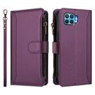 For OPPO A93 4G 2020 Global / F17 Pro Magnetic Closure 9 Card Slots Zipper Leather Case with Hand Strap(Purple) - 2