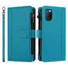 For OPPO A72 / A52 / A92 4G Magnetic Closure 9 Card Slots Zipper Leather Case with Hand Strap(Turquoise) - 2