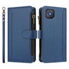 For OPPO A92S 5G Magnetic Closure 9 Card Slots Zipper Leather Case with Hand Strap(Dark Blue) - 2