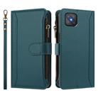 For OPPO A92S 5G Magnetic Closure 9 Card Slots Zipper Leather Case with Hand Strap(Dark Green) - 2