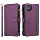 For OPPO A92S 5G Magnetic Closure 9 Card Slots Zipper Leather Case with Hand Strap(Purple) - 2
