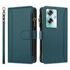 For OPPO A79 5G Global Magnetic Closure 9 Card Slots Zipper Leather Case with Hand Strap(Dark Green) - 2