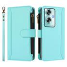 For OPPO A79 5G Global Magnetic Closure 9 Card Slots Zipper Leather Case with Hand Strap(Mint Green) - 2