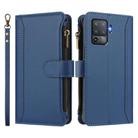 For OPPO F19 Pro / Reno5 F / Reno5 Lite Magnetic Closure 9 Card Slots Zipper Leather Case with Hand Strap(Dark Blue) - 2