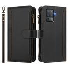 For OPPO F19 Pro / Reno5 F / Reno5 Lite Magnetic Closure 9 Card Slots Zipper Leather Case with Hand Strap(Black) - 2
