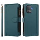 For OPPO F19 Pro / Reno5 F / Reno5 Lite Magnetic Closure 9 Card Slots Zipper Leather Case with Hand Strap(Dark Green) - 2