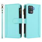 For OPPO F19 Pro / Reno5 F / Reno5 Lite Magnetic Closure 9 Card Slots Zipper Leather Case with Hand Strap(Mint Green) - 2