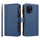 For OPPO Find X5 Magnetic Closure 9 Card Slots Zipper Leather Case with Hand Strap(Dark Blue) - 2