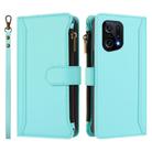 For OPPO Find X5 Magnetic Closure 9 Card Slots Zipper Leather Case with Hand Strap(Mint Green) - 2