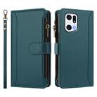 For OPPO Find X5 Pro Magnetic Closure 9 Card Slots Zipper Leather Case with Hand Strap(Dark Green) - 2