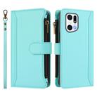 For OPPO Find X5 Pro Magnetic Closure 9 Card Slots Zipper Leather Case with Hand Strap(Mint Green) - 2