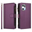 For OPPO Find X5 Pro Magnetic Closure 9 Card Slots Zipper Leather Case with Hand Strap(Purple) - 2