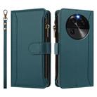 For OPPO Find X6 5G Global Magnetic Closure 9 Card Slots Zipper Leather Case with Hand Strap(Dark Green) - 2